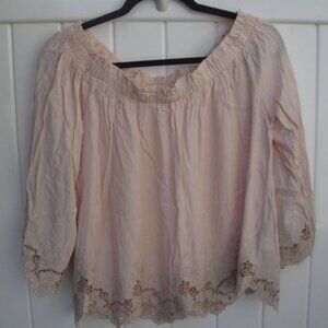 Astar Top Blouse Women's Beige Med Boho Off the Shoulder Lace